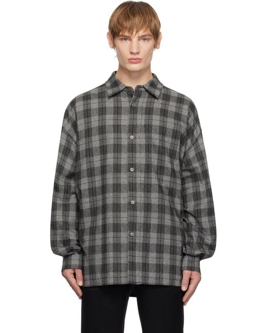 メンズ Wooyoungmi グレー チェック シャツ Black