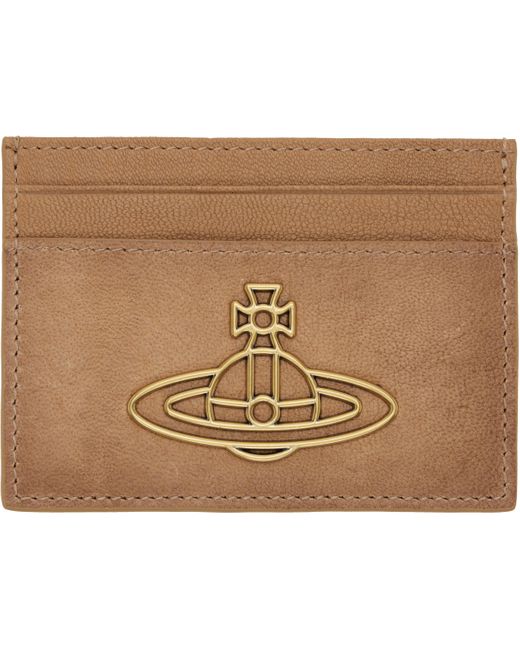 Vivienne Westwood Black Tan Oiled Leather Flat Card Holder for men