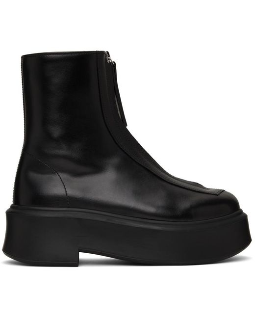 The Row Black Zippered Platform Leather Combat Boots