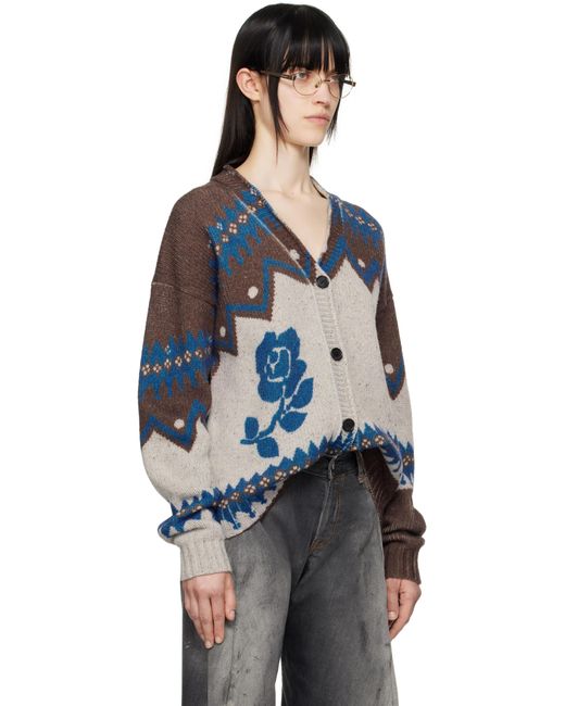 Acne マルチカラー ジャカード ウール カーディガン Blue