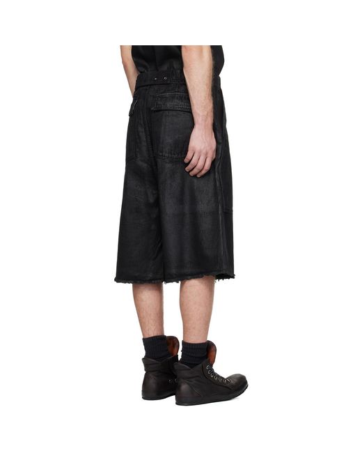 Det Blev Sent Black Waxed Fatigue Shorts for men