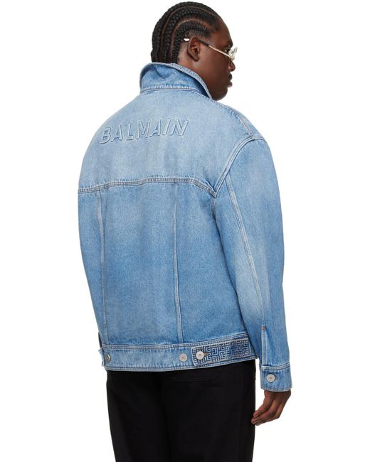 Balmain Blue Monogram Denim Jacket for men