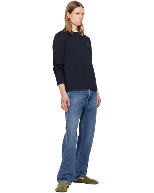 メンズ AMI ネイビー Ami De Coeur コットン 長袖Tシャツ Black