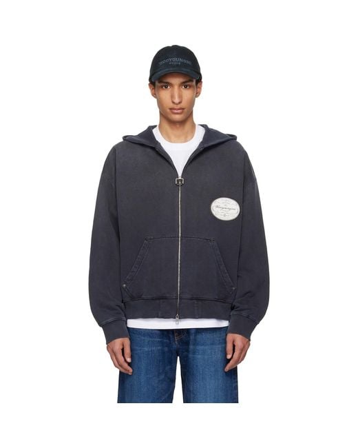 Wooyoungmi Blue Lettering Back Logo Zip-Up Hoodie for men