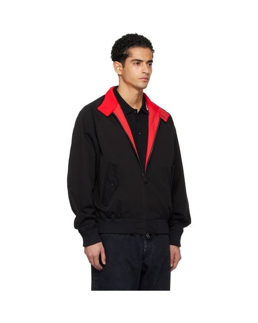 HUGO Black Twill Buttoned Stand Collar Bomber Jacket for men