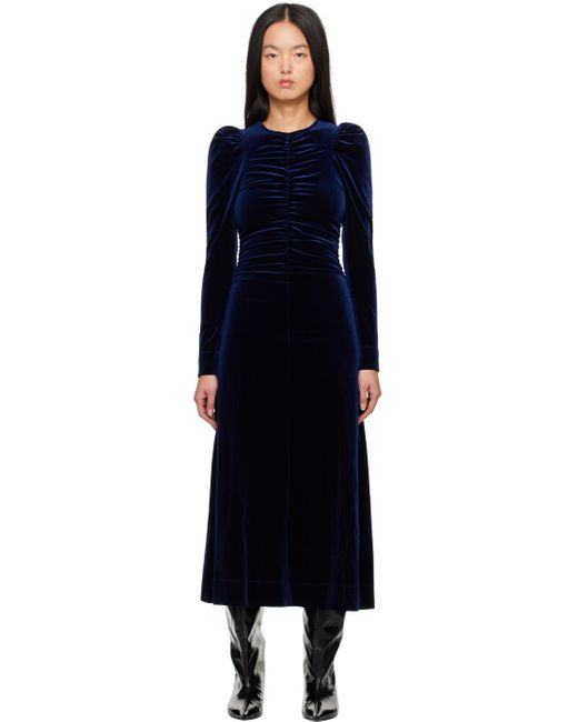 Ganni Black Blue Gathered Maxi Dress