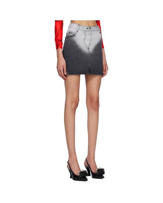 Pushbutton Black Brief-Washed Denim Miniskirt