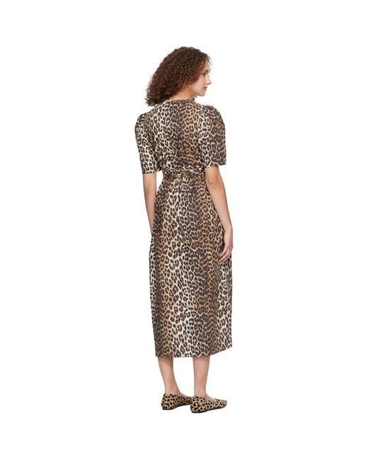 Ganni Black Leopard Printed Cotton Midi Dress