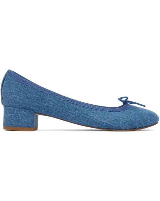Chaussures à talon bottier de style ballerines camille bleues en denim  Repetto en coloris Bleu | Lyst