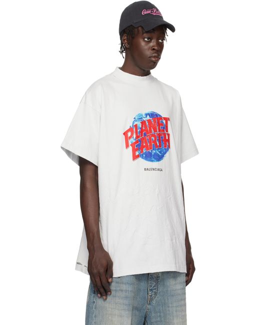 Balenciaga White 'Planet Earth' Oversized T-Shirt for men