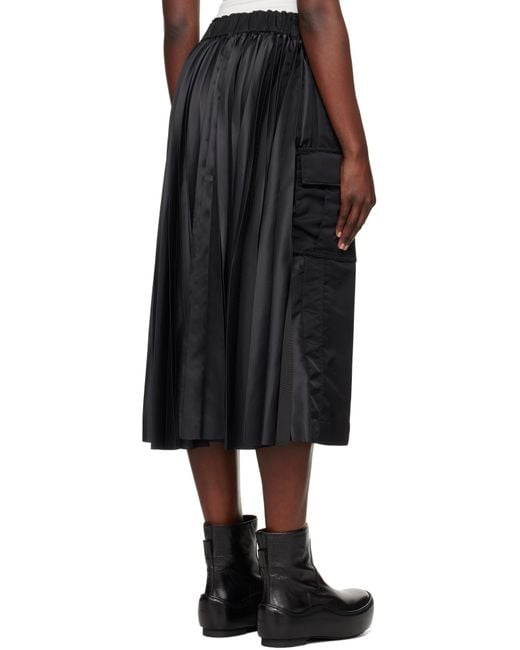 Sacai Black Nylon Twill Midi Skirt