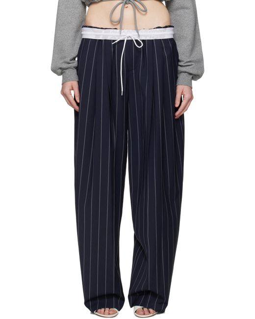 Alexander Wang ネイビー Tropical Wool ピンストライプ ストレッチ トラウザーズ Blue
