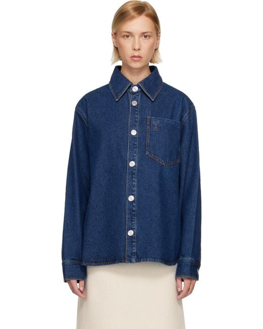 Ami Paris Women's Blue Cotton Ami De Coeur Denim Overshirt