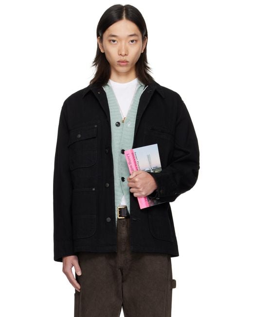 vowels Black Chore Jacket for men