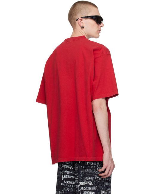 メンズ Balenciaga レッド プリントtシャツ Red
