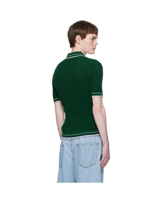 Casablanca Green Mock Mini Crochet Polo for men