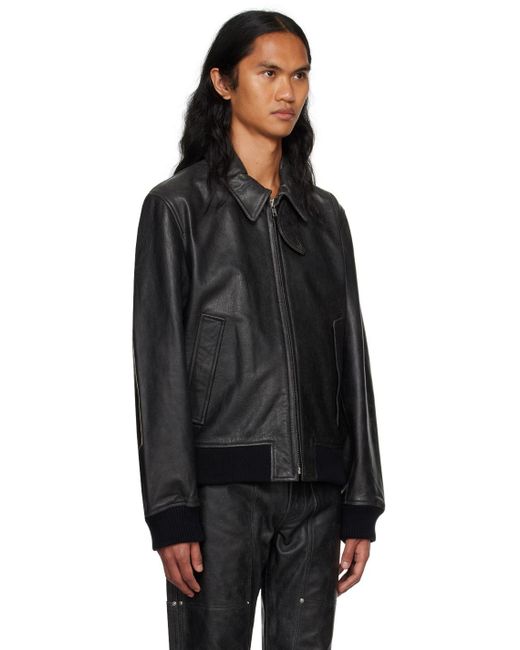 Helmut Lang Black Zip Leather Bomber Jacket for Men | Lyst
