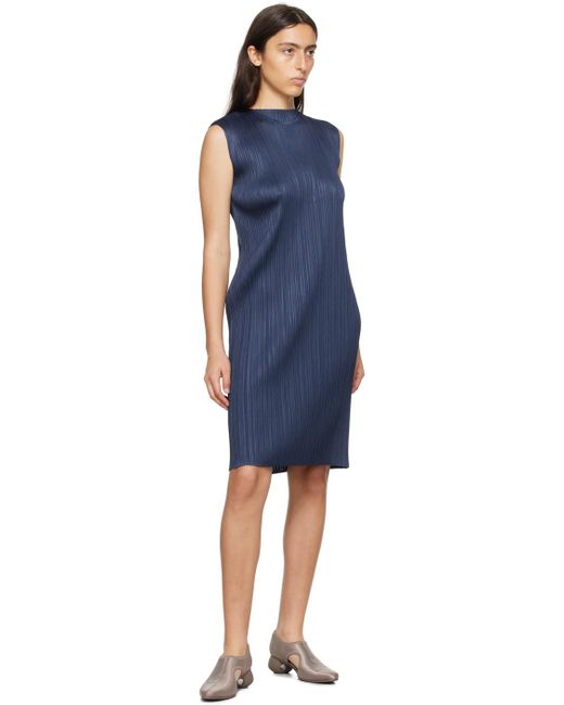 Pleats Please Issey Miyake Black Navy Monthly Colors August Midi Dress