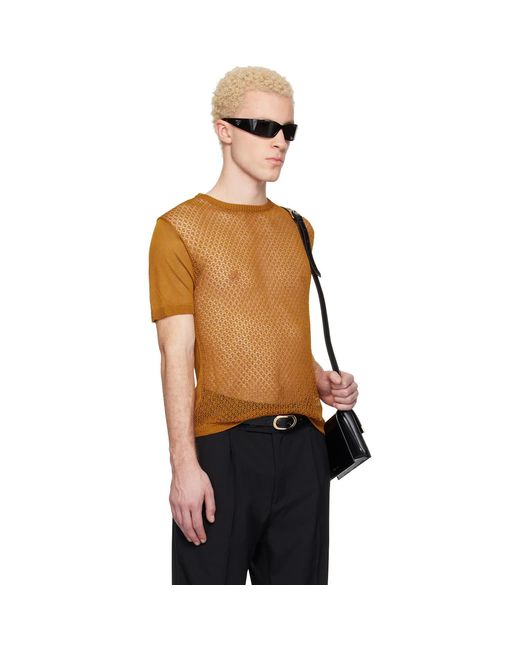 Ernest W. Baker Black Tan Open Knit Viscose T-Shirt for men