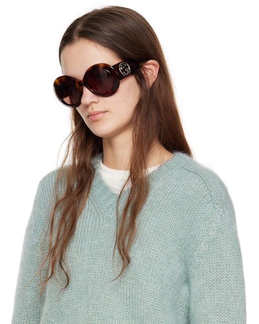Gucci Black Tortoiseshell Oval Sunglasses