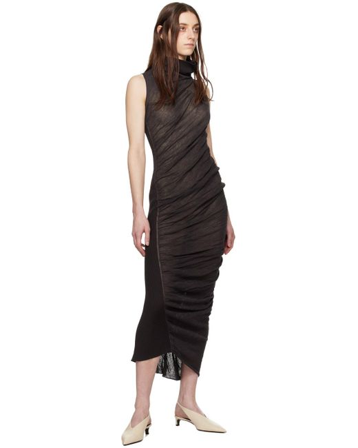 Robe longue brune à fronces ambiguous Issey Miyake en coloris Black