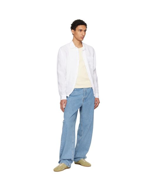 Merz B. Schwanen White Relaxed Linen Long Sleeve Shirt for men