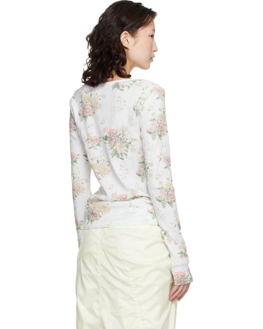 OPEN YY Floral Hook Long Sleeve Henley in White | Lyst Canada
