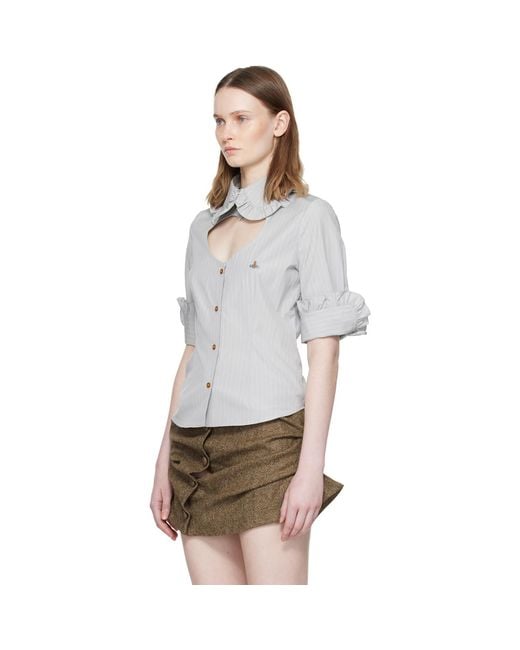Vivienne Westwood Brown Pinstripe Shirting S/S Toulouse Frill Shirt
