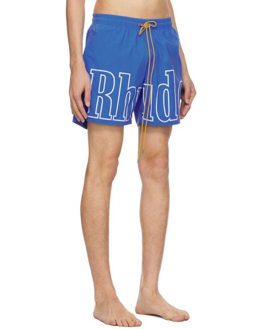 Rhude Blue Printed Swim Shorts for men