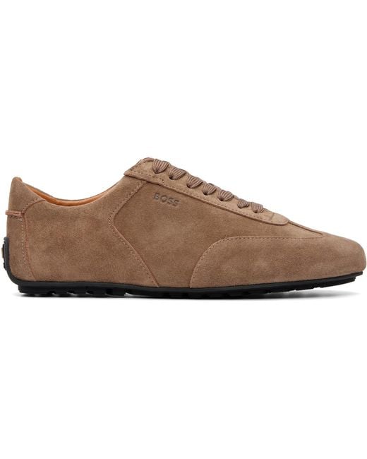 Boss Brown Suede Emed Logo Sneakers for men