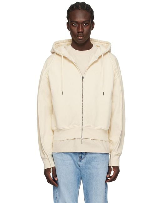 Jacquemus Natural 'Camargue Warped Logo Zipped Hoodie, Long Sleeves, Light, 100% Cotton, Size: Small for men