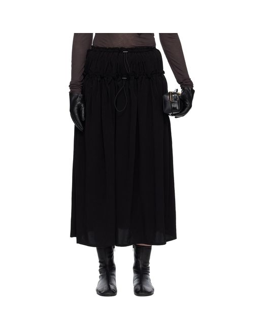Y's Yohji Yamamoto Black Crepe De Chine Double Gathered Maxi Skirt