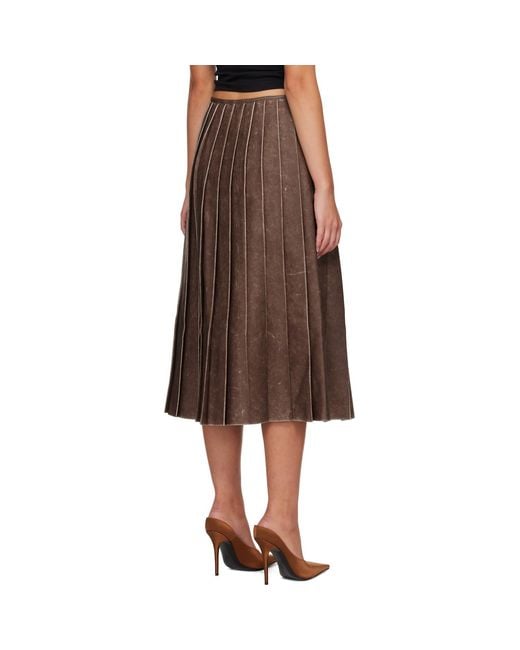 DIESEL Brown Distressed Pleated Faux-Leather Midi Skirt