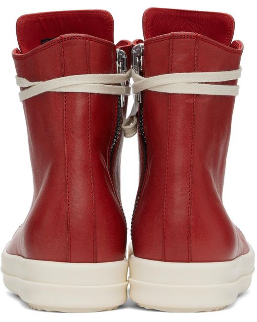 Rick Owens Red Washed Sneakers