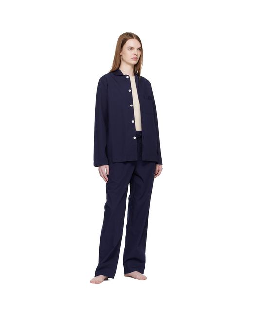 Tekla Blue Poplin Long-Sleeved Pyjama Shirt