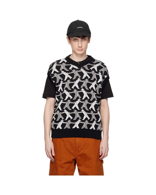 vowels Black Tag-A-Long Knitted Vest for men