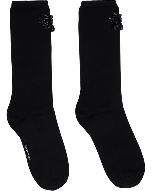 Simone Rocha Flower Crystal Emblem Knee High Sock in Black/Jet main image 1
