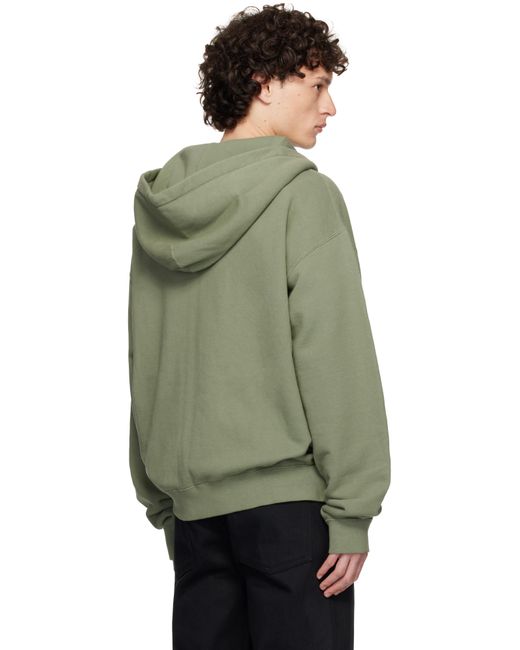 Jil Sander Green Zipped Embroidered Hoodie for men