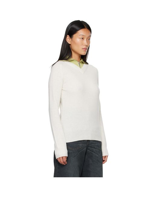 MM6 by Maison Margiela White Off- & Layered Neckline Pullover Sweater