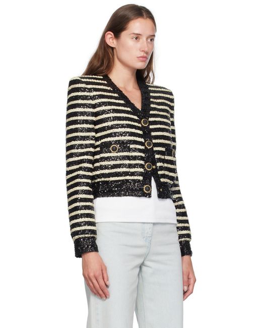 Balmain &ホワイト ショート ボーダー スパンコール ジャケット Black