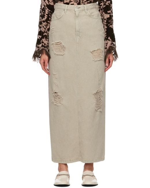 Acne Natural Gray Distressed Denim Maxi Skirt