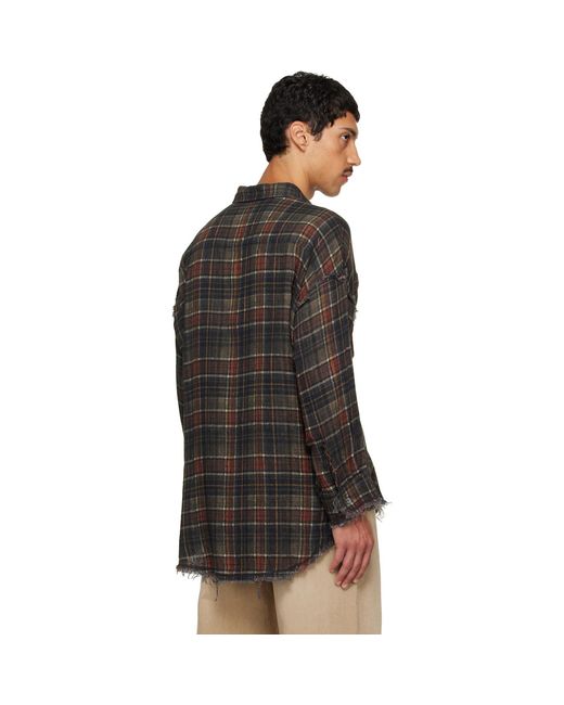 R13 Black Shredded Seam Drop Neck Reversible Shirt for men