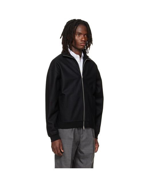 Jil Sander Black Wool Melton Zip-Up Jacket for men