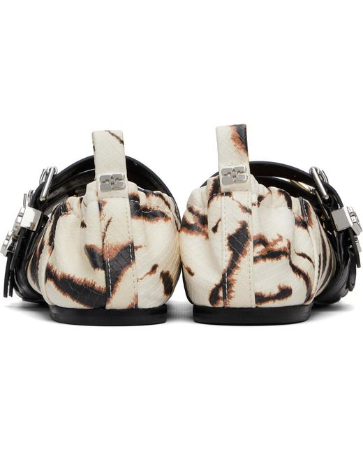 Ganni Brown Off- & Sue Triple Zebra Ballerina Flats