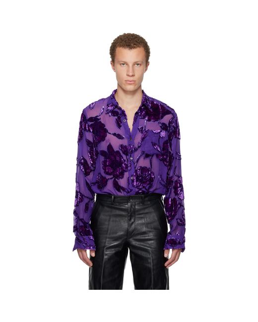 Dries Van Noten Purple Fitted Sheer Shirt for men