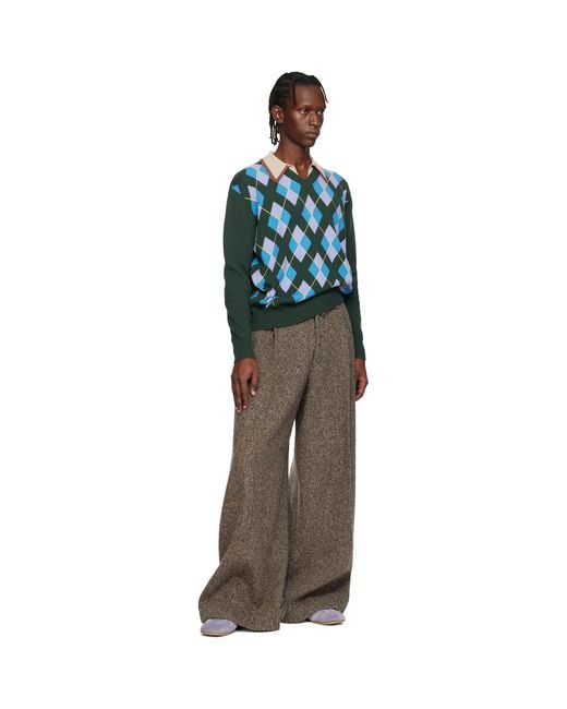 Dries Van Noten Blue Argyle Sweater for men