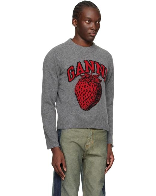 Ganni Multicolor Gray Strawberry Sweater for men