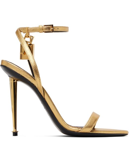 Tom Ford Metallic Laminated Padlock Pointy Naked Heeled Sandals
