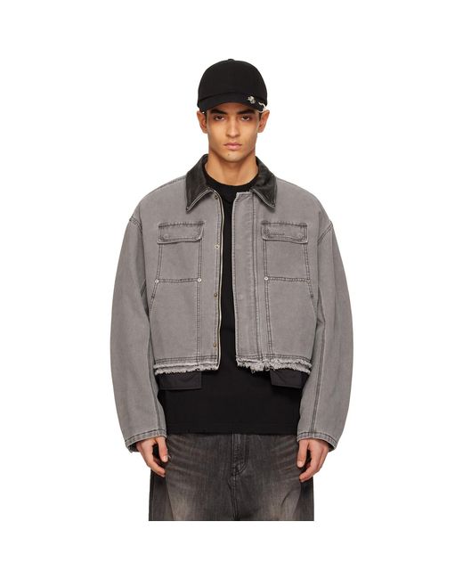 we11done Gray Cut-Out Work Jacket for men