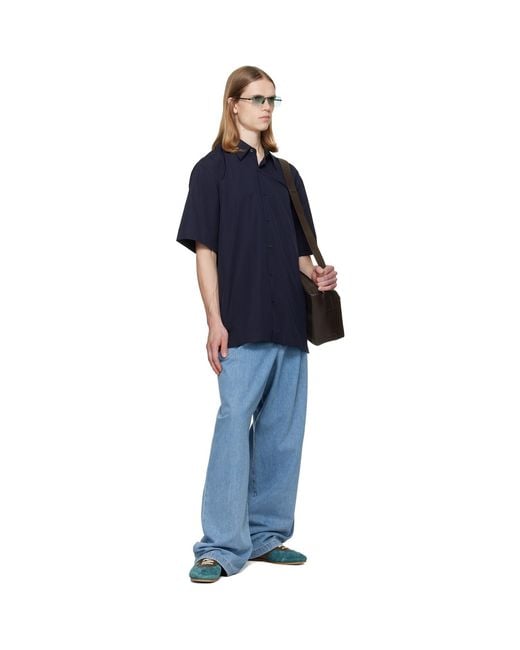 Dries Van Noten Blue Short Sleeve Cotton Shirt for men